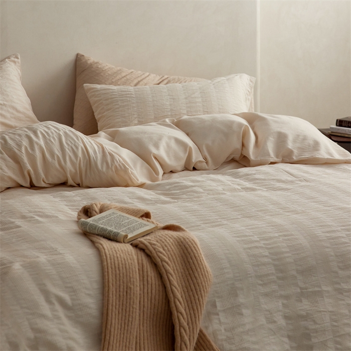 91家纺网 家纺一手货源 找家纺 梦享生活家居 2023新款提花四件套-侘寂风 泡泡纱-米白