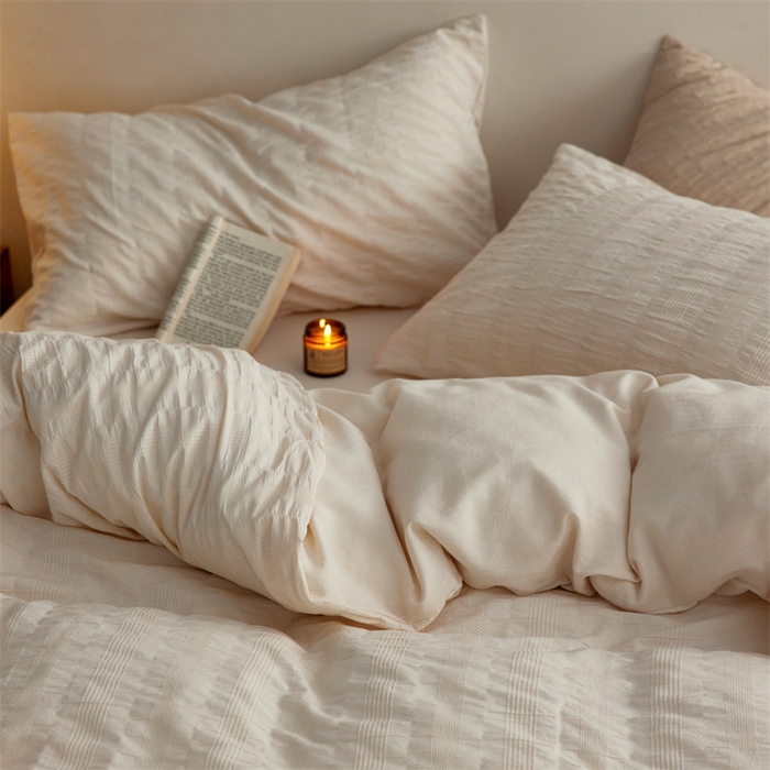 91家纺网 家纺一手货源 找家纺 梦享生活家居 2023新款提花四件套-侘寂风 泡泡纱-米白