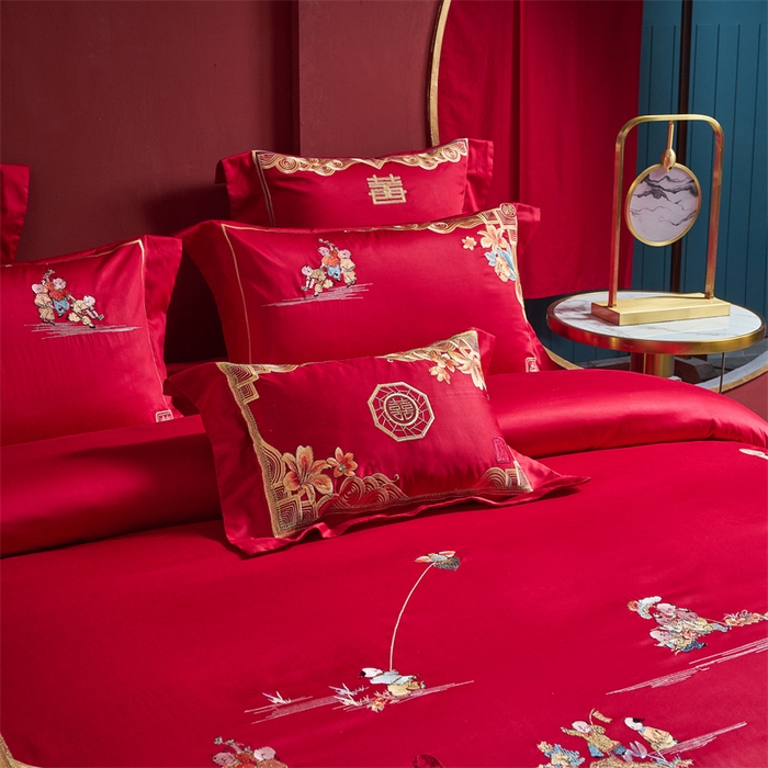91家纺网 家纺一手货源 找家纺 高大尚婚庆馆 2023秋冬新款长绒棉多件套囍嫁系列 百子闹喜