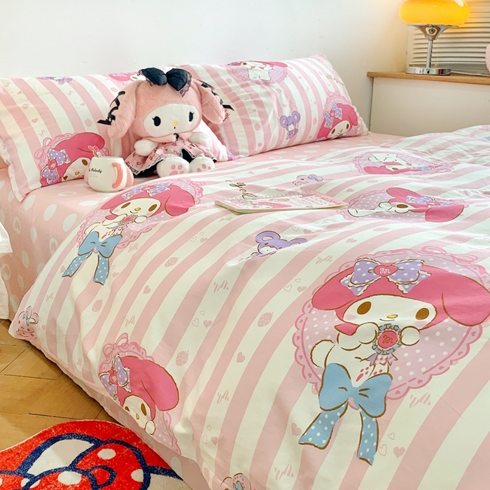 91家纺网 家纺一手货源 找家纺 朵希曼 2025新款全棉三丽鸥卡通印花系列四件套 甜甜美乐蒂