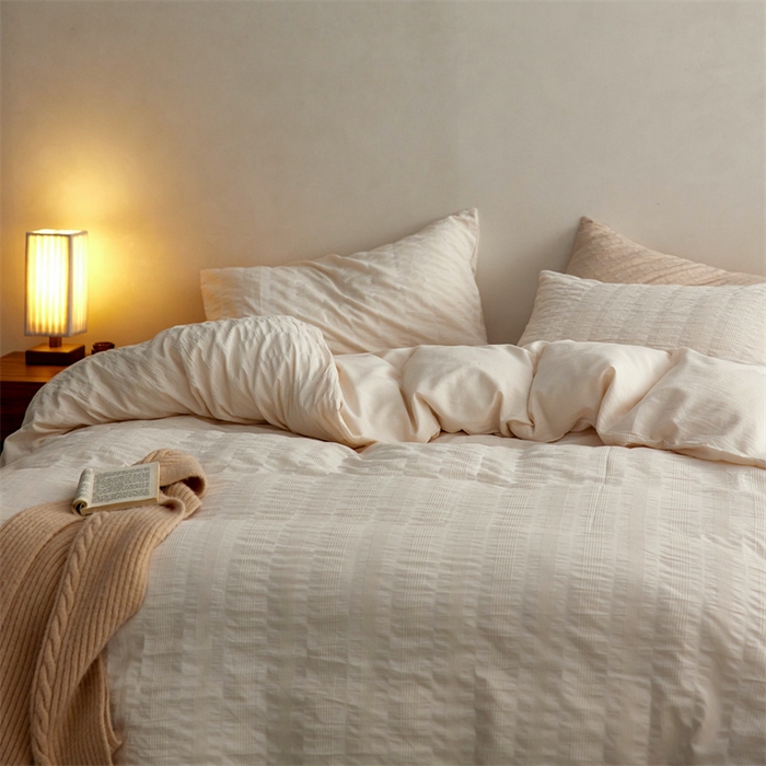 91家纺网 家纺一手货源 找家纺 梦享生活家居 2023新款提花四件套-侘寂风 泡泡纱-米白