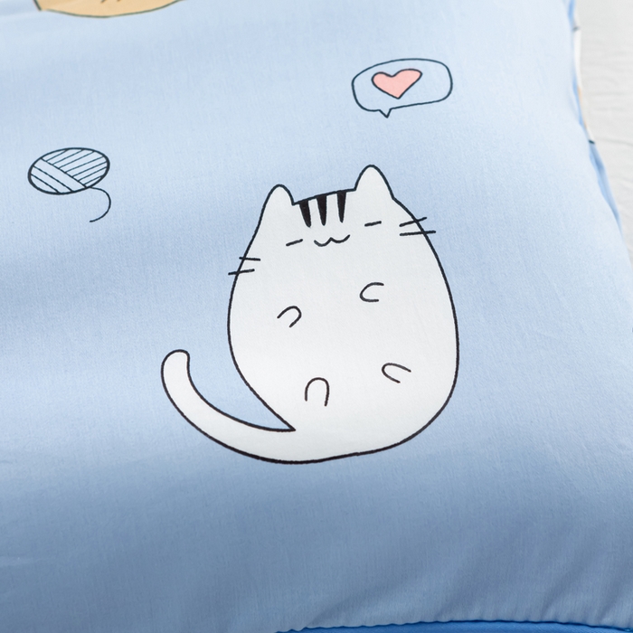 91家纺网 家纺一手货源 找家纺 萌番宝 2023新款全棉儿童60支枕芯枕套午睡枕A类双面枕 猫肚蓝