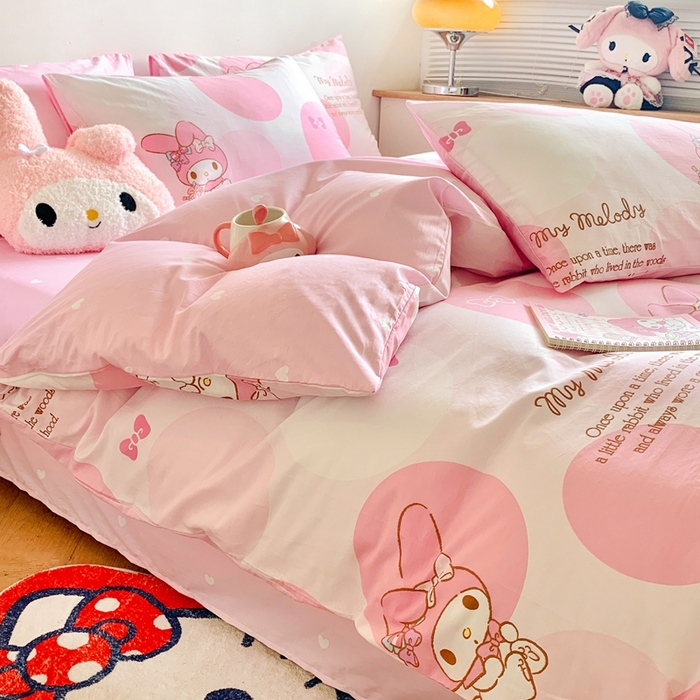 91家纺网 家纺一手货源 找家纺 朵希曼 2025新款全棉三丽鸥卡通印花系列四件套 圈圈美乐蒂