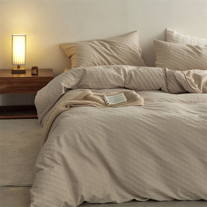 91家纺网 家纺一手货源 找家纺 梦享生活家居 2023新款提花四件套-侘寂风 肌理纹-米