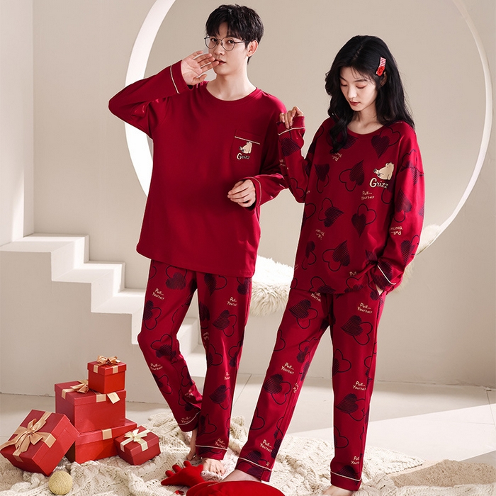 91家纺网 家纺一手货源 找家纺 （总）洛兰沙家居馆【只代发】【只代发】 2023新款结婚喜庆情侣睡袍纯棉长袖春秋本命年新娘睡衣红色男女士家居服