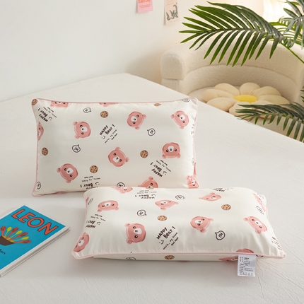 萌番宝 2023新款全棉儿童60支枕芯枕套午睡枕A类双面枕 曲奇粉熊