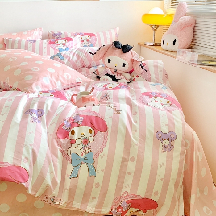 91家纺网 家纺一手货源 找家纺 朵希曼 2025新款全棉三丽鸥卡通印花系列四件套 甜甜美乐蒂