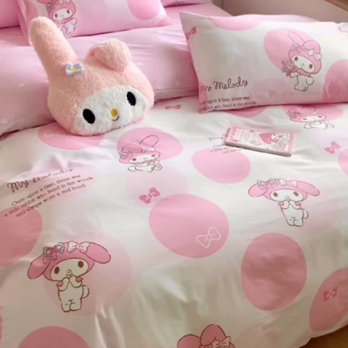 91家纺网 家纺一手货源 找家纺 朵希曼 2025新款全棉三丽鸥卡通印花系列四件套 圈圈美乐蒂