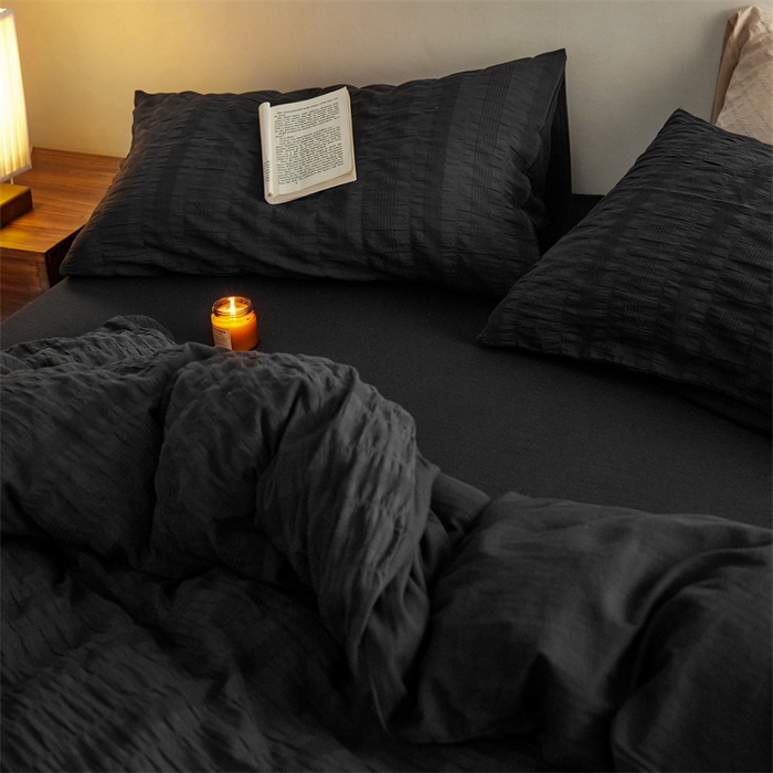 91家纺网 家纺一手货源 找家纺 梦享生活家居 2023新款提花四件套-侘寂风 泡泡纱-黑