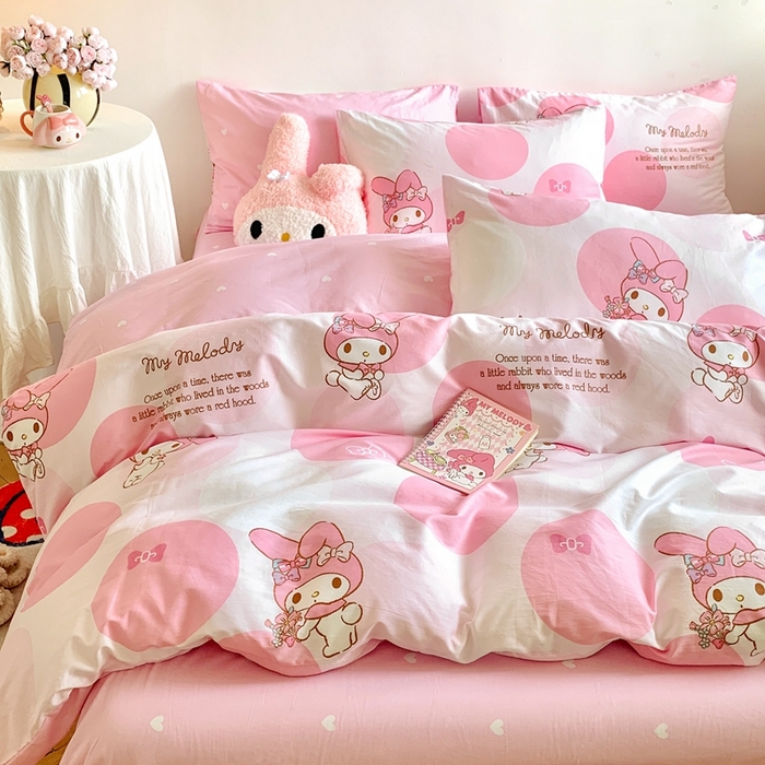 91家纺网 家纺一手货源 找家纺 朵希曼 2025新款全棉三丽鸥卡通印花系列四件套 圈圈美乐蒂