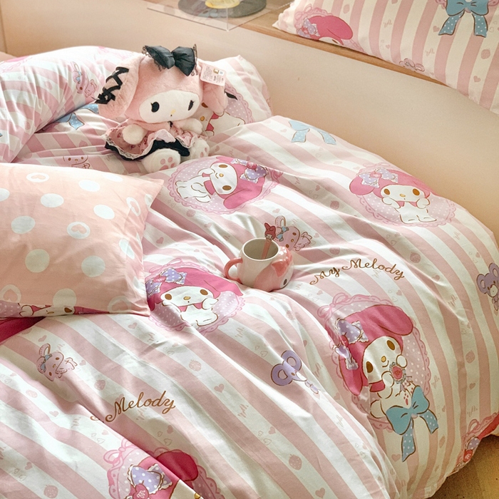 91家纺网 家纺一手货源 找家纺 朵希曼 2025新款全棉三丽鸥卡通印花系列四件套 甜甜美乐蒂