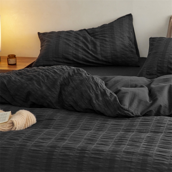 91家纺网 家纺一手货源 找家纺 梦享生活家居 2023新款提花四件套-侘寂风 泡泡纱-黑