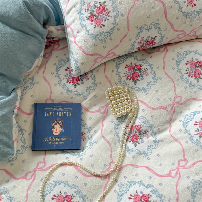 91家纺网 家纺一手货源 找家纺 2023新款牛奶绒印花系列套件 花卉风格 伊莎