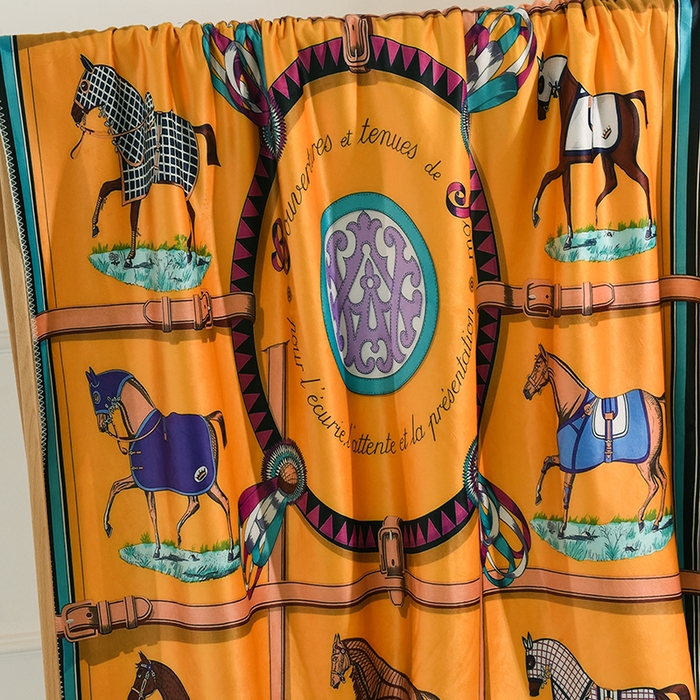 91家纺网 家纺一手货源 找家纺 爵仕家纺 2023新款羊羔绒毯宫廷风骏马系列 十骏马黄