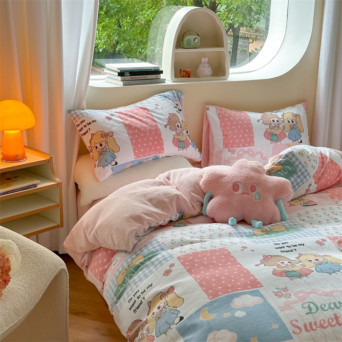 91家纺网 家纺一手货源 找家纺 2023新款牛奶绒印花系列套件 花卉风格 萝莉