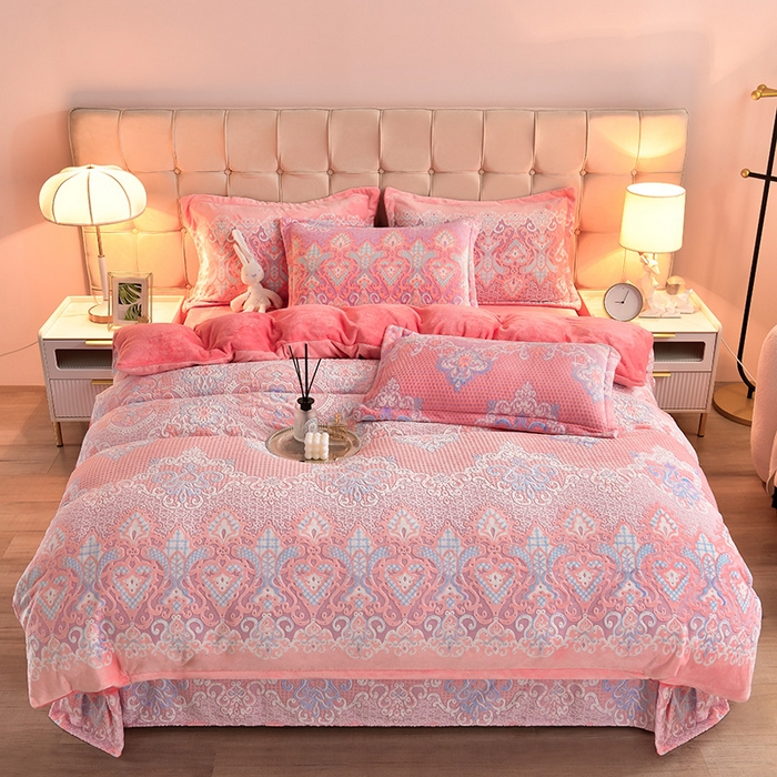 91家纺网 家纺一手货源 找家纺 畅畅家纺 2024新款高克重8斤加厚牛奶绒6D雕花绒印花水晶绒金貂绒法莱绒四件套 菲欧娜-玉