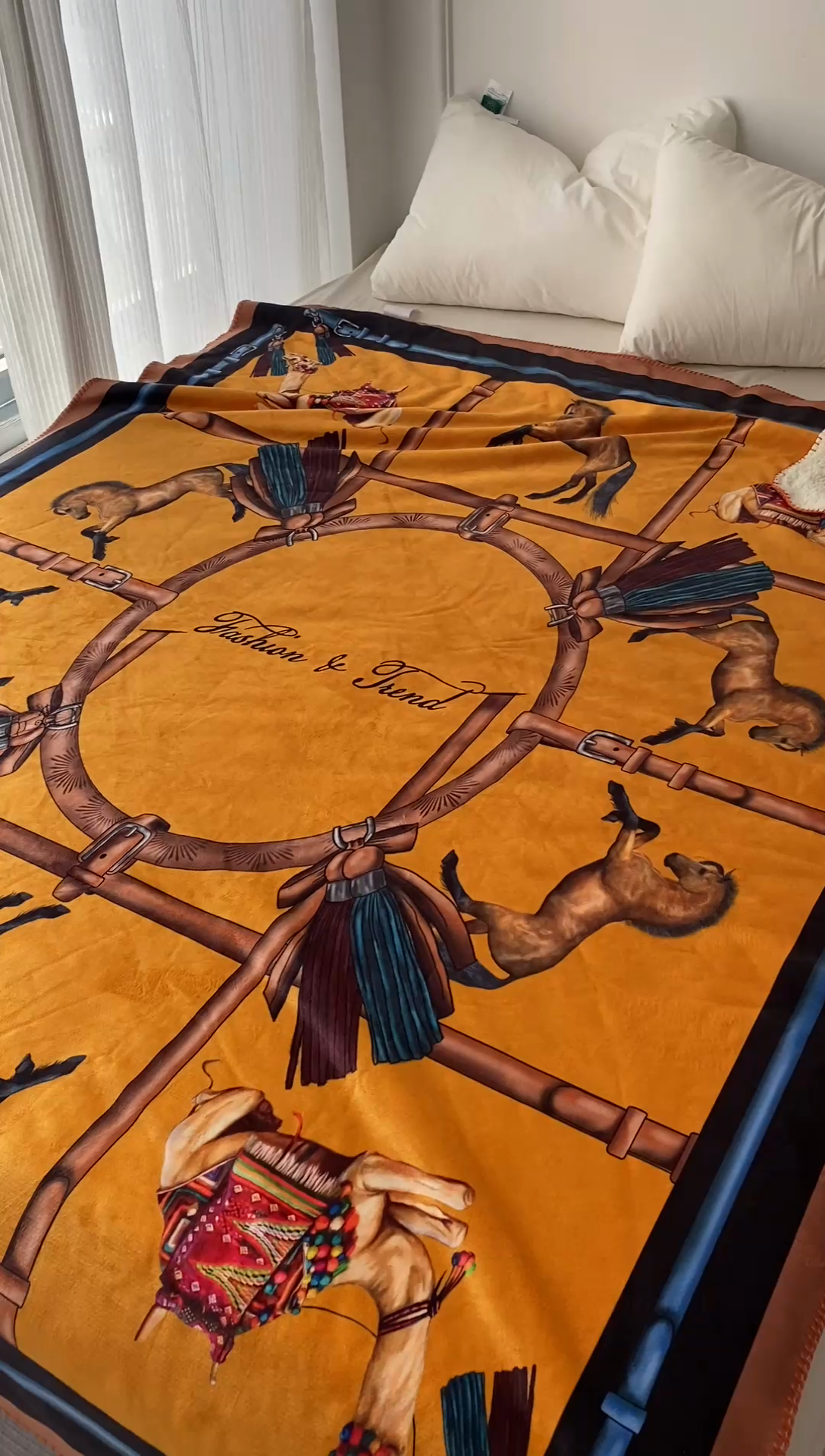 91家纺网 家纺一手货源 找家纺 爵仕家纺 2023新款羊羔绒毯宫廷风骏马系列 丝绸之路