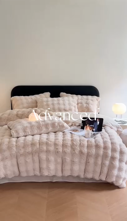 91家纺网 家纺一手货源 找家纺 梦柏家纺 2023新款大兔绒四件套 米杏