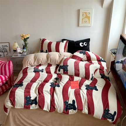 时年家纺 2023新款牛奶绒印花系列套件 小可爱风格 礼物狗-红