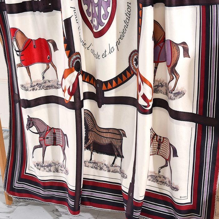 91家纺网 家纺一手货源 找家纺 爵仕家纺 2023新款羊羔绒毯宫廷风骏马系列 十骏马白