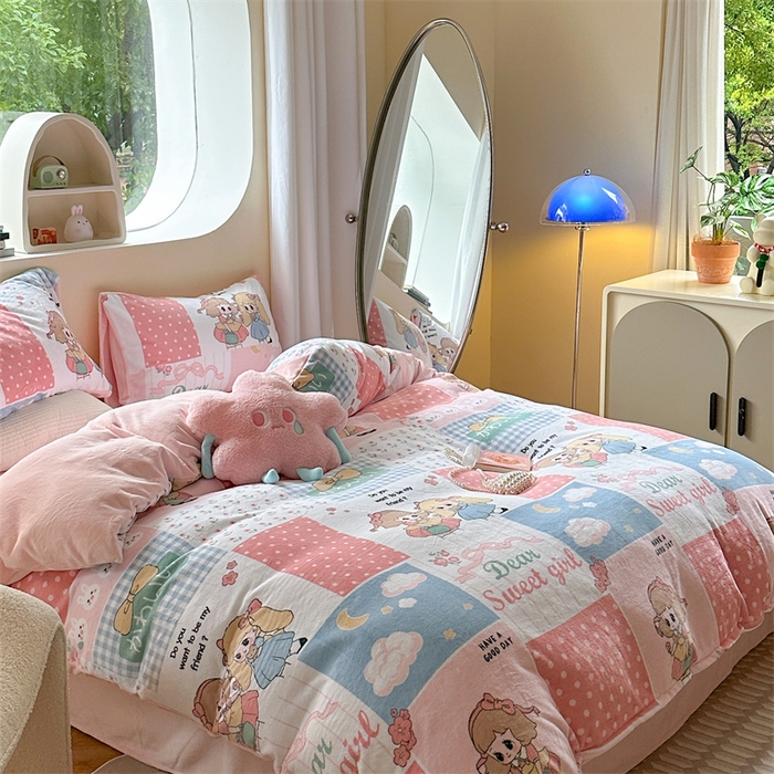 91家纺网 家纺一手货源 找家纺 2023新款牛奶绒印花系列套件 花卉风格 萝莉