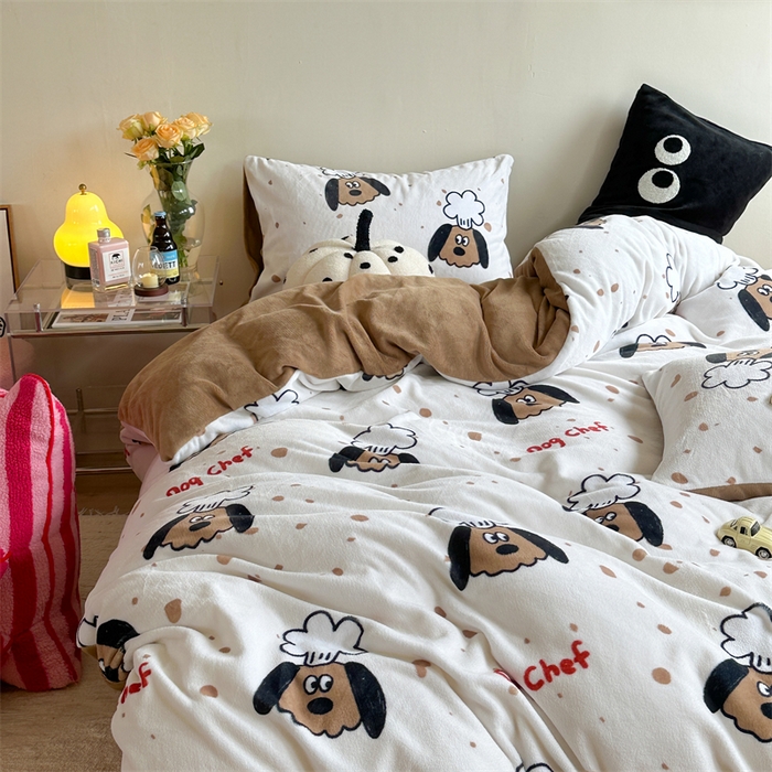 91家纺网 家纺一手货源 找家纺 时年家纺 2023新款牛奶绒印花系列套件 小可爱风格 美食家