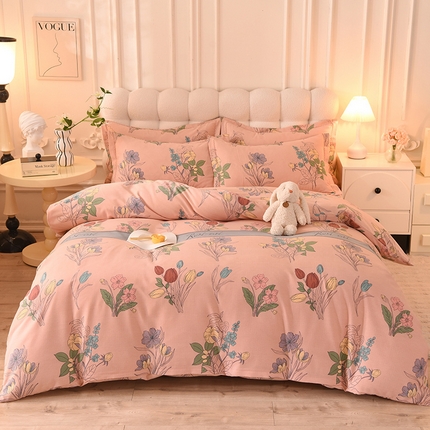 91家纺网 家纺一手货源 找家纺 巧玲珑 2023新款高支高密A版生态四件套 莉娅-粉