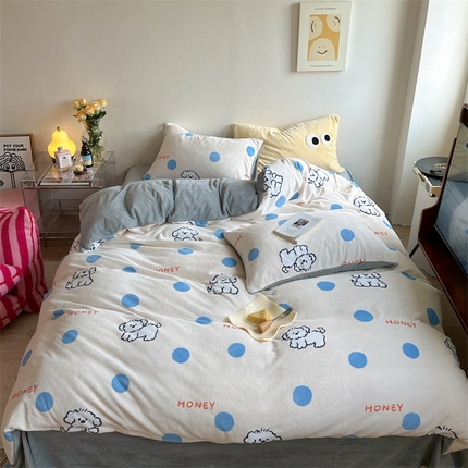 时年家纺 2023新款牛奶绒印花系列套件 小可爱风格 马尔济斯-蓝