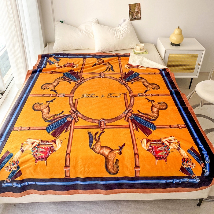 91家纺网 家纺一手货源 找家纺 爵仕家纺 2023新款羊羔绒毯宫廷风骏马系列 丝绸之路