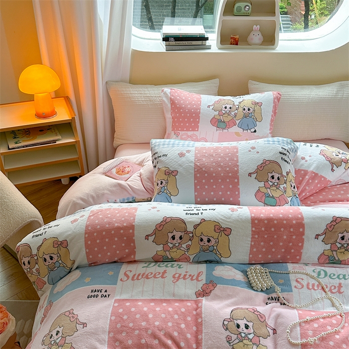 91家纺网 家纺一手货源 找家纺 2023新款牛奶绒印花系列套件 花卉风格 萝莉