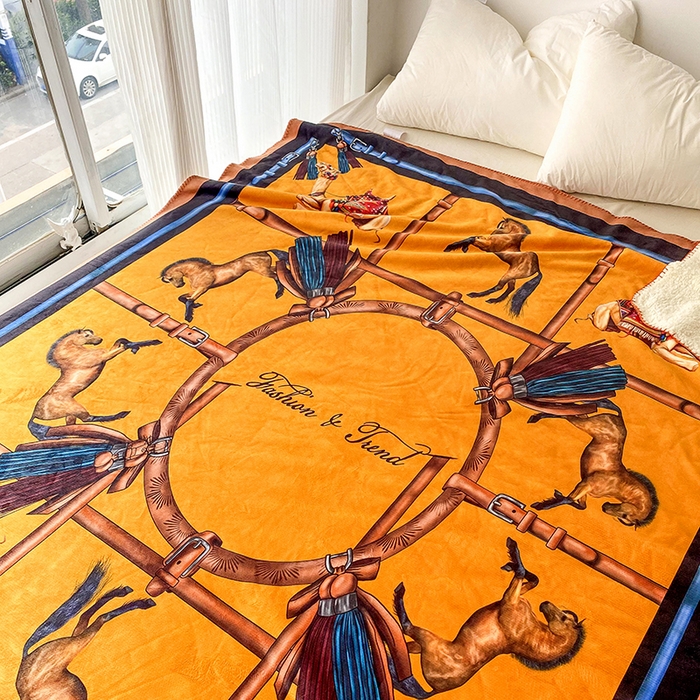 91家纺网 家纺一手货源 找家纺 爵仕家纺 2023新款羊羔绒毯宫廷风骏马系列 丝绸之路