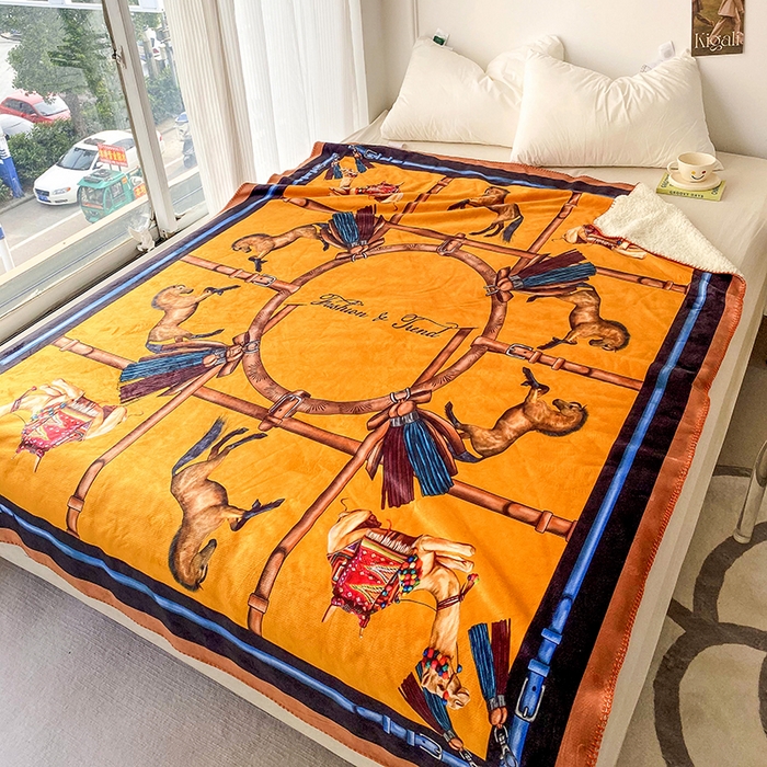 91家纺网 家纺一手货源 找家纺 爵仕家纺 2023新款羊羔绒毯宫廷风骏马系列 丝绸之路