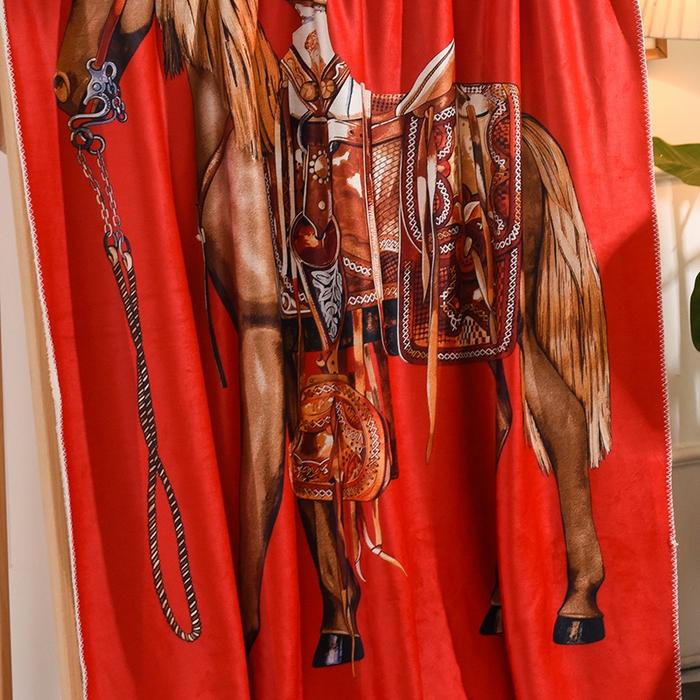 91家纺网 家纺一手货源 找家纺 爵仕家纺 2023新款羊羔绒毯宫廷风骏马系列 红马