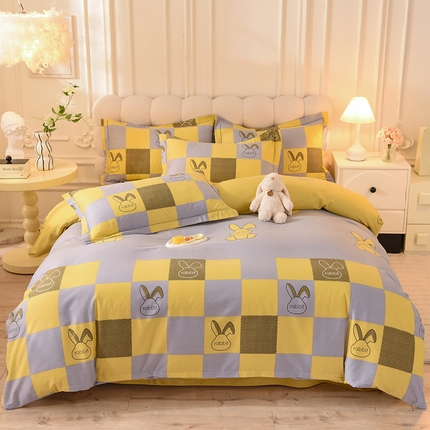 91家纺网 家纺一手货源 找家纺 巧玲珑 2023新款高支高密A版生态四件套 巴菲兔-黄