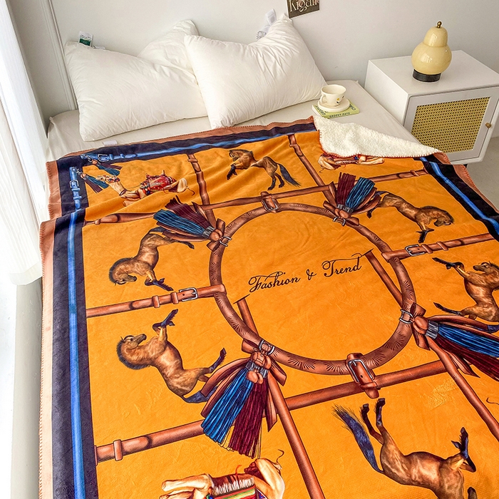 91家纺网 家纺一手货源 找家纺 爵仕家纺 2023新款羊羔绒毯宫廷风骏马系列 丝绸之路