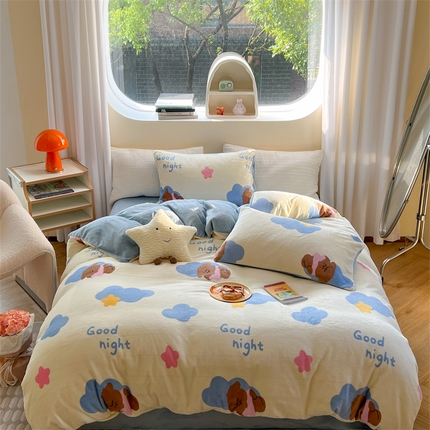 2023新款牛奶绒印花系列套件 花卉风格 云朵小熊