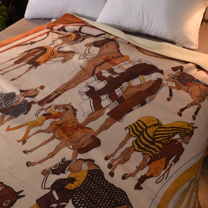 91家纺网 家纺一手货源 找家纺 爵仕家纺 2023新款羊羔绒毯宫廷风骏马系列 赛马场