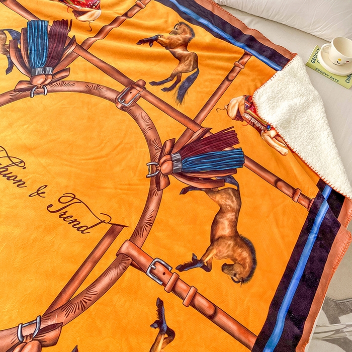 91家纺网 家纺一手货源 找家纺 爵仕家纺 2023新款羊羔绒毯宫廷风骏马系列 丝绸之路