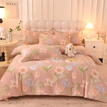 91家纺网 家纺一手货源 找家纺 巧玲珑 2023新款高支高密A版生态四件套 莉娜-粉 