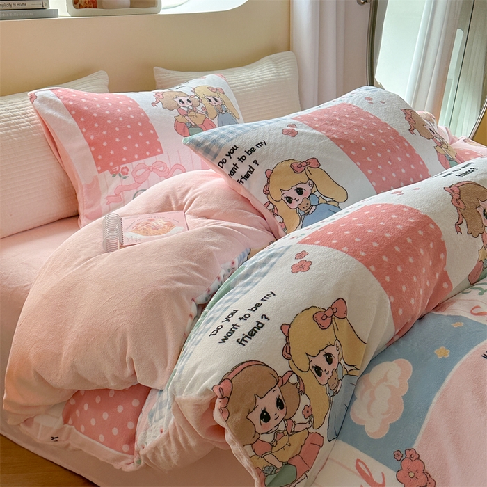 91家纺网 家纺一手货源 找家纺 2023新款牛奶绒印花系列套件 花卉风格 萝莉