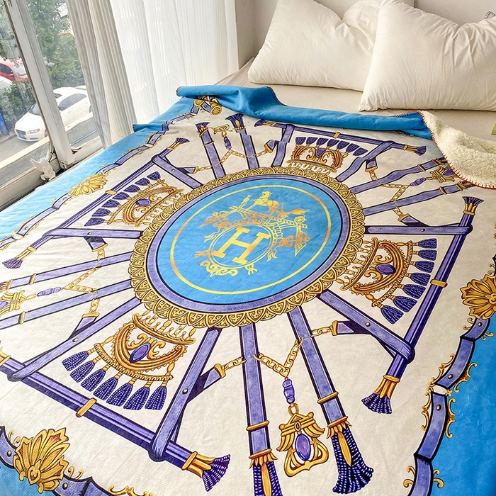 91家纺网 家纺一手货源 找家纺 爵仕家纺 2023新款羊羔绒毯宫廷风骏马系列 H马