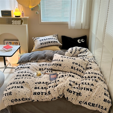 时年家纺 2023新款牛奶绒印花系列套件 简约风格 甜酷-米