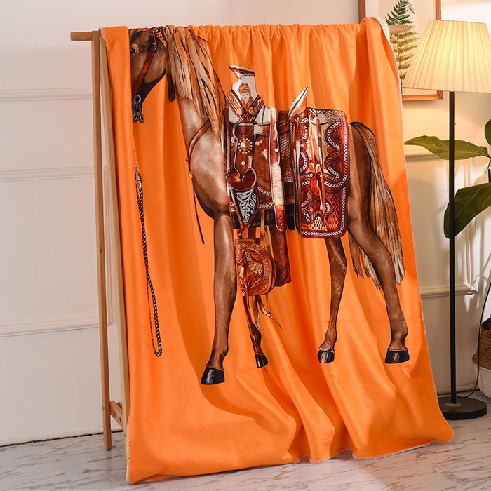 91家纺网 家纺一手货源 找家纺 爵仕家纺 2023新款羊羔绒毯宫廷风骏马系列 黄马