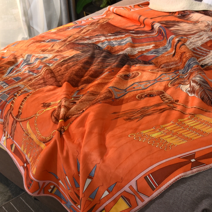 91家纺网 家纺一手货源 找家纺 爵仕家纺 2023新款羊羔绒毯宫廷风骏马系列 印第安人