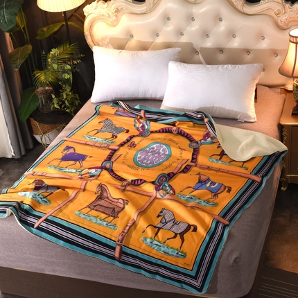 爵仕家纺 2023新款羊羔绒毯宫廷风骏马系列 十骏马黄