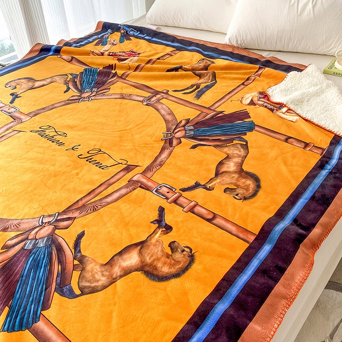 91家纺网 家纺一手货源 找家纺 爵仕家纺 2023新款羊羔绒毯宫廷风骏马系列 丝绸之路