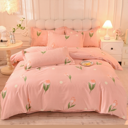 91家纺网 家纺一手货源 找家纺 巧玲珑 2023新款高支高密A版生态四件套 玛奇朵-粉