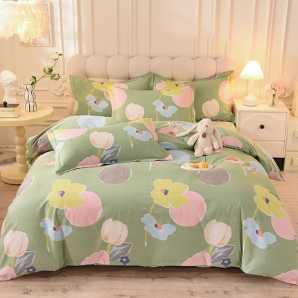 91家纺网 家纺一手货源 找家纺 巧玲珑 2023新款高支高密A版生态四件套 茹言-绿