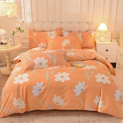 91家纺网 家纺一手货源 找家纺 巧玲珑 2023新款高支高密A版生态四件套 逅花园-桔