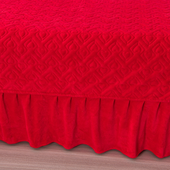 91家纺网 家纺一手货源 找家纺 畅畅家纺 2024新款高克重加厚保暖冬季牛奶绒纯色床盖款四件套 中国红